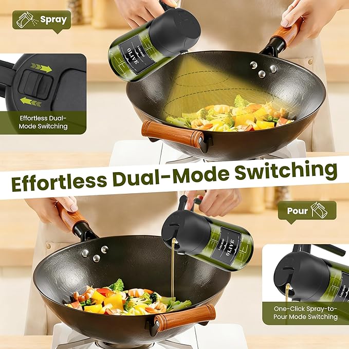 LAKUMIQI 2 in 1 Oil Sprayer for Cooking, 16oz Olive Oil Dispenser Bottle for Kitchen, Food Grade Light-Blocking Glass Spray Bottle for Salad, Air Fryer, BBQ - Image 5