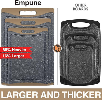 Extra Large Cutting Boards, Plastic Cutting Boards for Kitchen (Set of 3) Cutting Board Set Dishwasher Chopping Board with Juice Grooves Easy-Grip Handles, Brown, Empune - Image 2