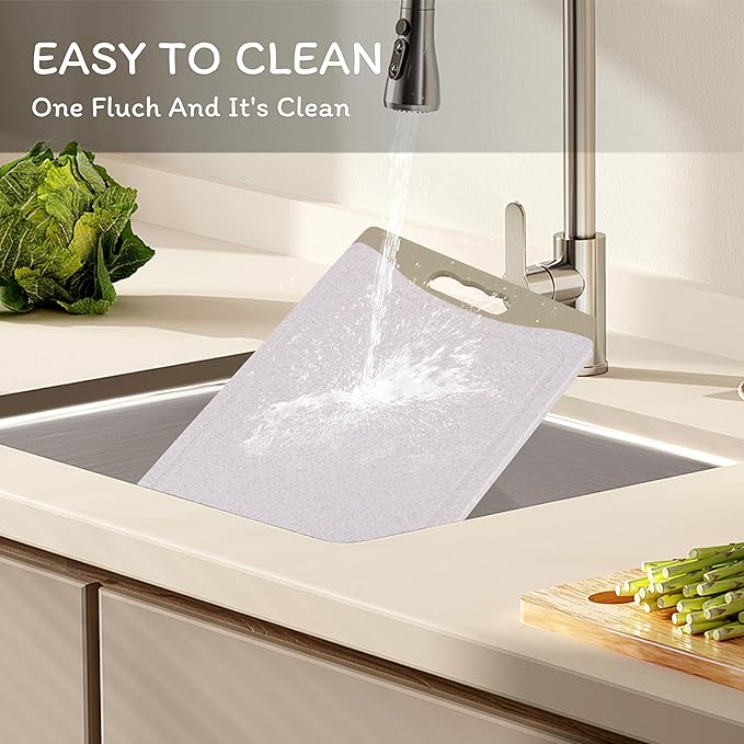 Cutting Board for Kitchen, Wheat Straw Fiber Cutting Board, Dish Washer Safe, w/Juice Grooves for Meat, Veggies,Easy Grip Handle, Non-slip Surface,Eco-friendly,Serveware Accessories 2 PCAK