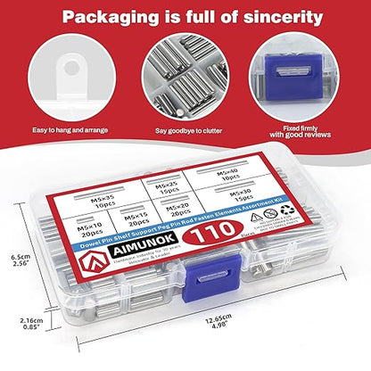 110Pcs Dowel Pins Shelf Support Pegs Kit, Stainless Steel Shelf Support Pin Fasten Elements Assortment Set M5 x 10/15/20/25/30/35/40mm, Metal Cabinet Shelf Pins Kit - Image 5
