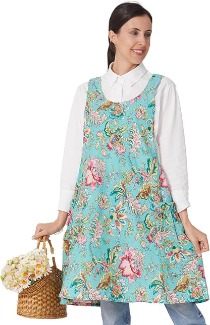 Cozy Adjustable Cross Back Aprons for Women with Pockets Cotton Linen Cooking Kitchen Baking