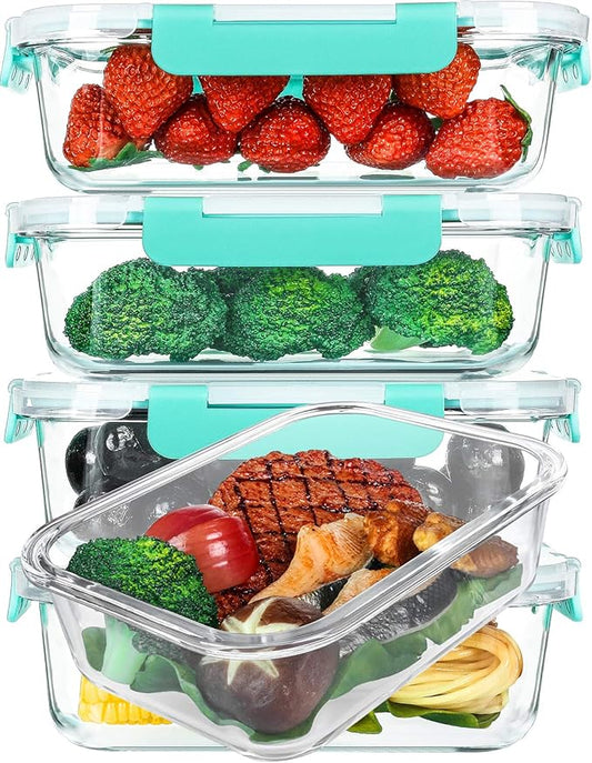 [5-Packs, 36 Oz.] Glass Meal Prep Containers with Locking Lids Glass Food Containers,Airtight Lunch Container,Microwave, Oven, Freezer and Dishwasher (4.5 Cup, Green) by MMCIRCO