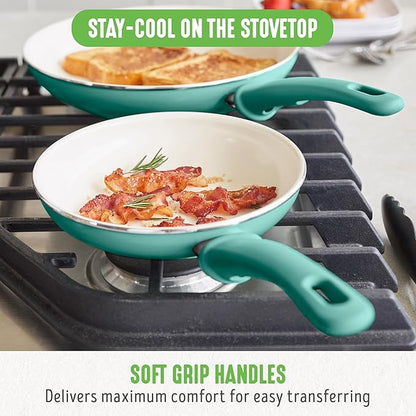 GreenLife Non Stick Fry Pan Set 7" & 10", Non-Toxic PFAS-Free Ceramic Skillet, Dishwasher & Oven Safe, Egg Omelet Frying Pan, Stay- Cool Handles, Kitchen Home Cooking Essentials, Turquoise (Pack of 2) - Image 6