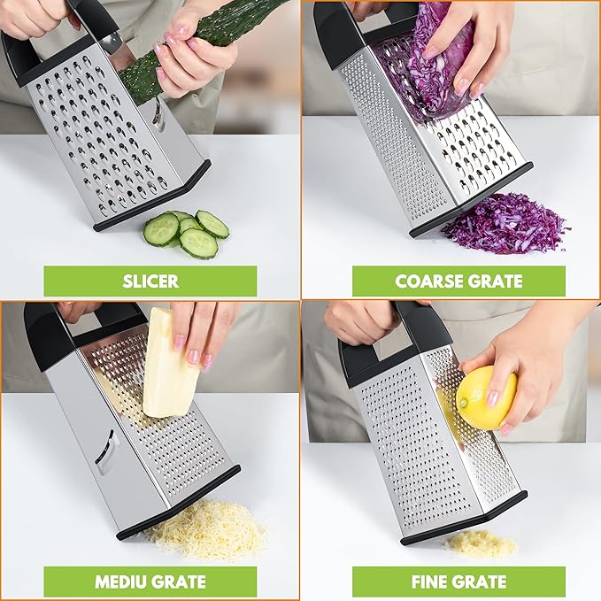 Urbanstrive Cheese Grater With Container Box Grater Stainless Steel Graters for Kitchen Cheese Shredder Parmesan Shredder Kitchen Gadgets Kitchen Tools Kitchen Gifts for Chef Dishwasher Safe Zester - Image 3
