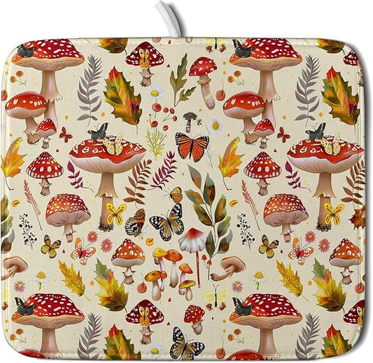 Forest Mushroom Dish Drying Mats Wild Plant Butterfly Kitchen Sink Rack Mats 16 X 18 Inch by Giwawa