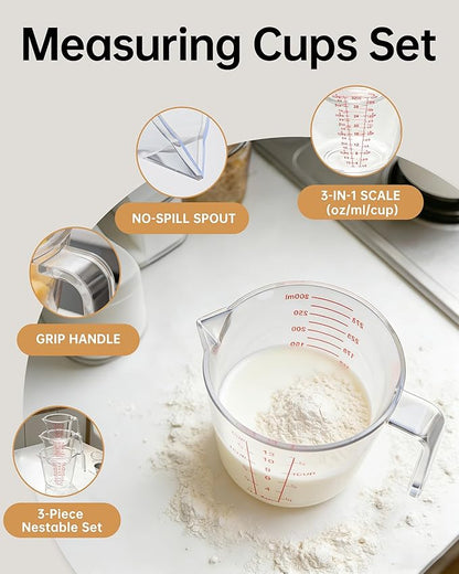 Measuring Cups, Plastic Measuring Cups Set of 3-1000ml, 600ml, 300ml with Spout & Easy-Pour Design, Leak-Proof, Cooking, Baking, Liquid & Dry Ingredients, (ML/OZ/CUP) - Image 3