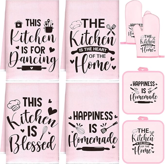 Leinuosen 8 Pcs Kitchen Towels and Oven Mitts Sets Pot Holders Dishcloths Set Kitchen Decorative Accessories Absorbent Potholders Heat Resistant for Chef Baking Cooking by Leinuosen