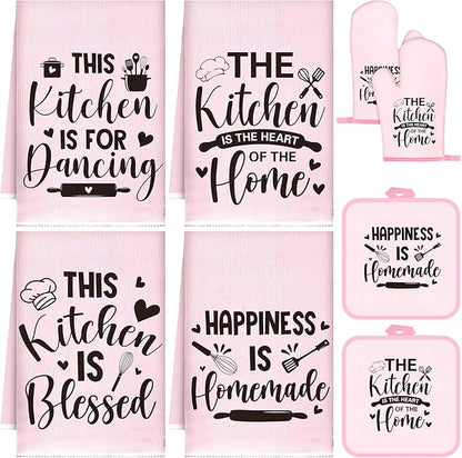 Leinuosen 8 Pcs Kitchen Towels and Oven Mitts Sets Pot Holders Dishcloths Set Kitchen Decorative Accessories Absorbent Potholders Heat Resistant for Chef Baking Cooking by Leinuosen