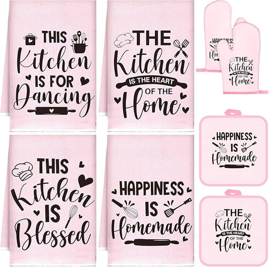 Leinuosen 8 Pcs Kitchen Towels and Oven Mitts Sets Pot Holders Dishcloths Set Kitchen Decorative Accessories Absorbent Potholders Heat Resistant for Chef Baking Cooking by Leinuosen