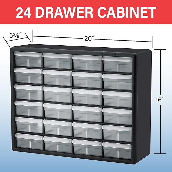 Akro-Mils 24-Drawer Plastic Drawer Storage Cabinet for Garage Organization, Bead Organizer, Building Bricks Storage, Teacher Toolbox, Makeup Organizer, 20" W x 6" D x 16" H, 10124 White - Image 3