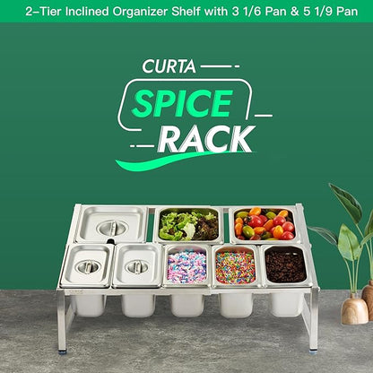 CURTA Expandable 18/8 Stainless Steel Spice Rack Set, NSF Certified, 2-Tier Inclined Organizer Shelf with 3 1/6 Pan & 5 1/9 Pan, 13.8"-23.6" Adjustable