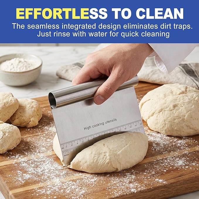 2 Pack Stainless Steel Dough Scraper & Dough Cutter, Pastry Knife & Dough Scraper with Measurement. Professional Baking Dough Knife for Cutting Board, Pizza & Kitchen