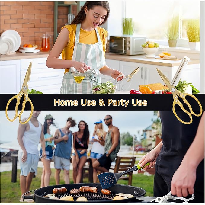 AWinjoy Japanese Gold Kitchen Scissors, Heavy Duty Stainless Steel, Multipurpose Cooking Shears, Dishwasher Safe - Image 5