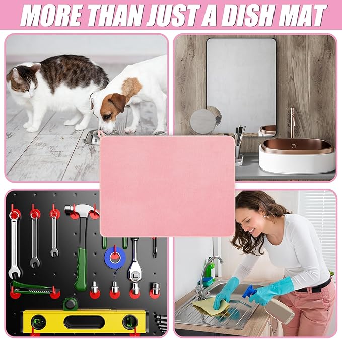 Hushee 2 Pack Extra Large Dish Drying Mat Microfiber Absorbent Dish Drying Pad Large Size Dishes Drainer Mats for Countertop, Sink, Refrigerator or Dryer (30 x 24 Inch,Pink) - Image 6
