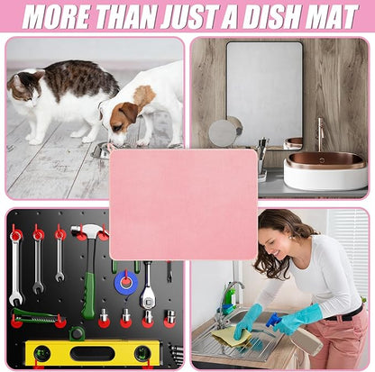 Hushee 2 Pack Extra Large Dish Drying Mat Microfiber Absorbent Dish Drying Pad Large Size Dishes Drainer Mats for Countertop, Sink, Refrigerator or Dryer (30 x 24 Inch,Pink) - Image 6