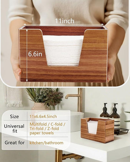 Wooden Paper Towel Holder, Napkin Holder for Bathroom Kitchen Countertop, C-Fold, Z-Fold, Trifold Hand Paper Towel Holder Dispenser