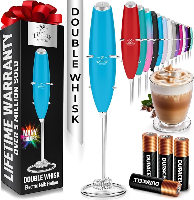 Zulay Kitchen Whisk Milk Frother with 4 Duracell Batteries - Powerful Handheld Foam Maker for Coffee, Lattes, Matcha, Hot Chocolate & Cappuccinos - Whip Creamy Froth in Seconds by ZulayKitchen