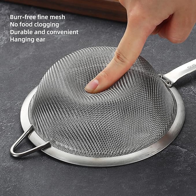 304 Stainless Steel Fine Mesh Strainers for Kitchen, Colander-Skimmer with Handle, Sieve Sifters for Food, Tea, Rice, Oil, Noodles, Fruits, Vegetable - Image 4