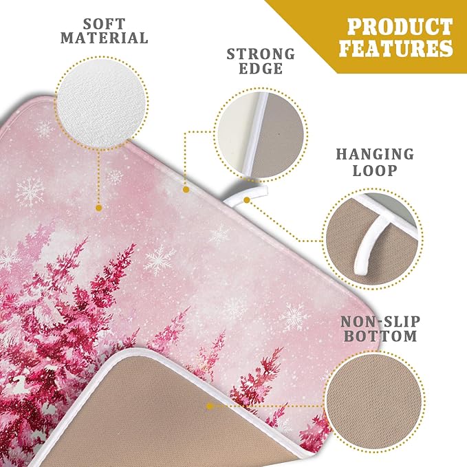Pink Winter Dish Drying Mat Forest Washable Drying Matt Kitchen Counter Absorbent Coffee Mat for Women - Image 4