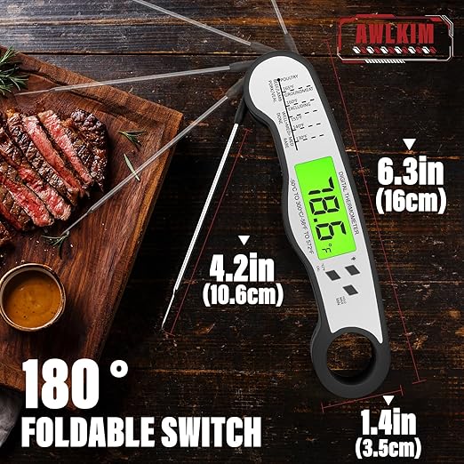 AWLKIM® Meat Thermometer Digital - Fast Instant Read Food Thermometer for Cooking, Candy Making, Outside Grill, IP67 Waterproof Kitchen Thermometer with Backlight, Stocking Stuffers for Men - Black - Image 3