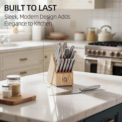 KnifeSaga Knife Set, Premium Knife Block Set for Kitchen 14 Pcs UltraSharp Japanese High Carbon Stainless Steel with Block and Built-in Sharpener, Kitchen Knives Set with Non-serrated Steak Knives - Image 8