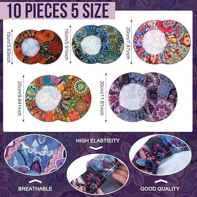 Patelai 10 Pcs Bowl Covers Reusable in 5 Size Stretch Cloth Fabric Elastic Food Storage Bowl Covers Bread Sourdough Lids for Proofing Food Fruits Leftover (Colored,Symmetrical Pattern) - Image 2