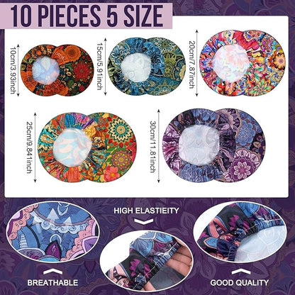 Patelai 10 Pcs Bowl Covers Reusable in 5 Size Stretch Cloth Fabric Elastic Food Storage Bowl Covers Bread Sourdough Lids for Proofing Food Fruits Leftover (Colored,Symmetrical Pattern) - Image 2