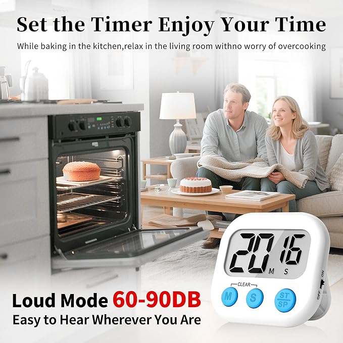 ZILLEEN 6 Pack Kitchen Timers for Cooking Digital Classroom Timers for Kids Teachers White Blue Pink - Image 3