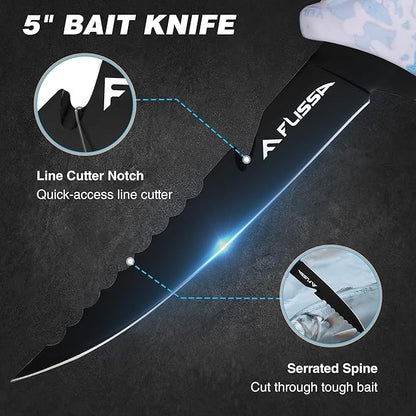 FLISSA Fillet Knife Set with 5"/6"/7"/9" Fillet Knives, Sharpener, Protective Sheath, Portable Roll Bag, Gifts for Fishermen, Saltwater & Freshwater Use