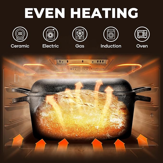 Oval Dutch Oven for Bread Baking, Pre-seasoned Cast Iron Bread Pans for Homemade Bread, Even Heat Distribution Sourdough Baking Pan, 3.6Qt