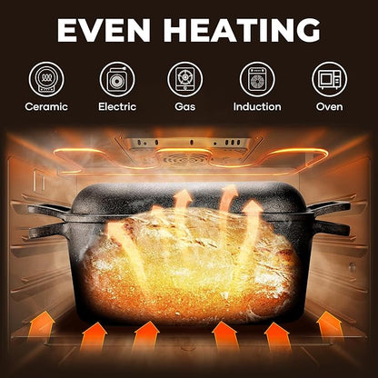 Oval Dutch Oven for Bread Baking, Pre-seasoned Cast Iron Bread Pans for Homemade Bread, Even Heat Distribution Sourdough Baking Pan, 3.6Qt