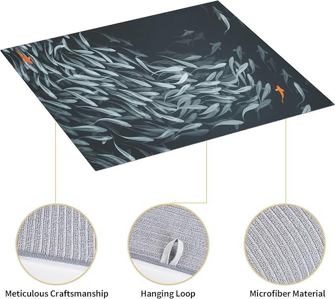 Japanese Fish Dish Drying Mat 16x18 Inch, Microfiber Absorbent Fast Dry Mat Artistic Painting of Fish Large Dish Mat Drying Kitchen Mat, Kitchen Drying Pad for Kitchen Counter Coffee Bar Decor