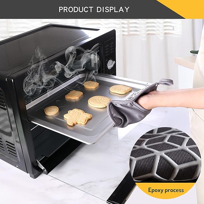 Oven Mitts and Pot Holders Sets 6pcs, Thick Cotton Oven Gloves High Heat Resistant 500℉with Extra Long Oven Mitts and Hot Pads Potholders with Non-Slip Silicone Surface for Cooking Baking - Image 4