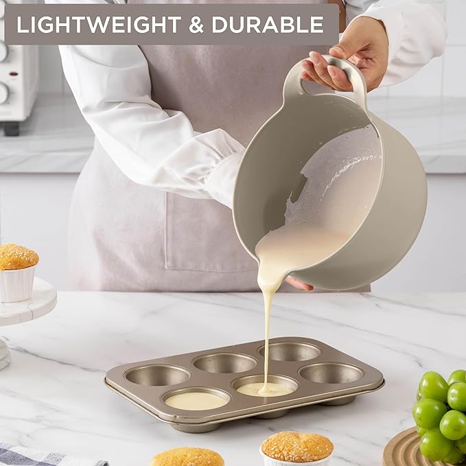 COOK WITH COLOR Nesting Plastic Mixing Bowl Set with Pour Spouts and Handles, Mint, 6 Piece Non-Slip - Image 3