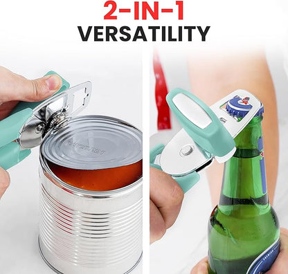 Zulay Kitchen Heavy Duty Stainless Steel Manual Can Opener – Ergonomic Soft Grip Handles, Smooth Edge Cutting Wheel & Large Built In Bottle Opener – Easy Turn Knob for Effortless Use - Mint - Image 7
