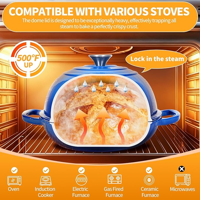 Mini Double Dutch Oven For Sourdough Bread Baking, 6QT Enameled Cast Iron Dutch Oven Pot With Lid, Non Stick Dual Round Bread Loaf Pan, 500°F Oven Safe, Sourdough Baking Pan For Homemade Baking
