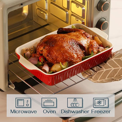DOWAN Casserole Dishes for Oven, Set of 3 Rectangular Ceramic Baking Dishes, 135 oz Capacity, Red (15.6''/12.2''/8.9'') - Image 4
