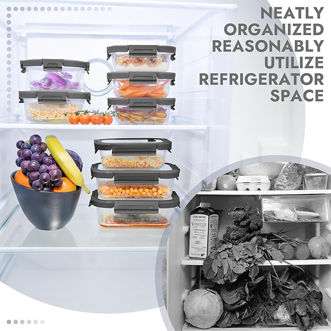 10-Pack Glass Food Storage Containers with Tempered Lids – Borosilicate, Airtight, Oven-Safe (-4°F~950°F), BPA-Free, 4.4 & 1.6 Cup, Leak-Proof, Dishwasher Safe (Gray) - Image 8