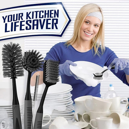 Dish Brush Set of 4 - Kitchen Scrub Brushes with Non-Slip Long Handle for Cleaning, Scrubber, Dishwashing, Dishes, Bottles, Straws, Cups, Pots & Sink, Black - Image 7