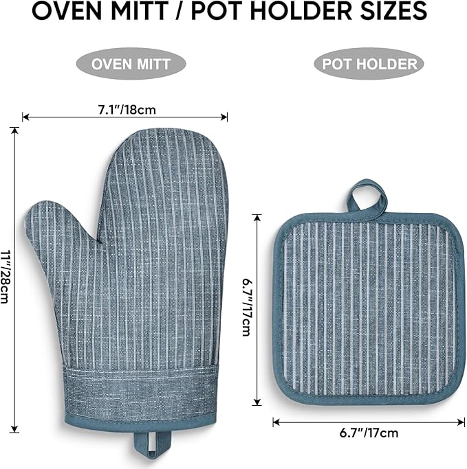 Oven Mitts and Pot Holders, Silicone Oven Gloves, 500 F Heat Resistant Oven Mitts Sets, Non-Slip Silicone Textured Grip, Blue - Image 7
