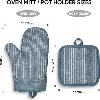 Oven Mitts and Pot Holders, Silicone Oven Gloves, 500 F Heat Resistant Oven Mitts Sets, Non-Slip Silicone Textured Grip, Blue - Image 7