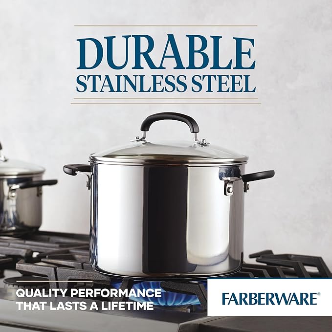 Farberware Brilliance Stainless Steel Stockpot with Glass Lid, 8 Quart, Dishwasher Safe and Induction Ready, Compatible with All Cooktops, Stainless Steel - Image 6