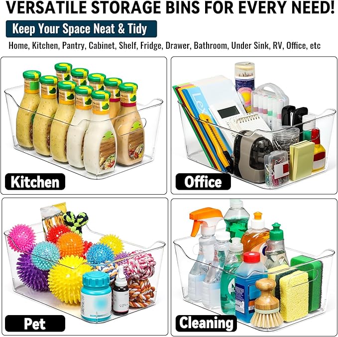 12 PACK Multi-Use Clear Plastic Storage Bins for Organizing w/ Labels - Home, Kitchen, Pantry, Bathroom, Office, Cabinet Shelf Organizer Bins - SOHO Collection, RV, Fridge Organization Containers -XL - Image 6