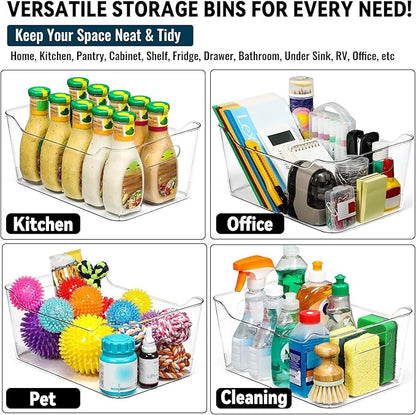 12 PACK Multi-Use Clear Plastic Storage Bins for Organizing w/ Labels - Home, Kitchen, Pantry, Bathroom, Office, Cabinet Shelf Organizer Bins - SOHO Collection, RV, Fridge Organization Containers -XL - Image 6