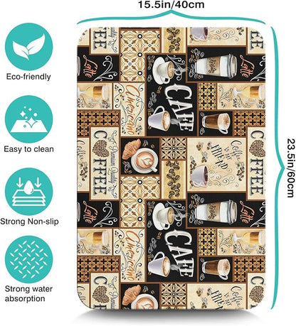 Fun Coffee Mat 23inx15in,Coffee Bar Mat for Countertops,Absorbent Hide Stain Anti-Slip Coffee Bar Accessories Fit Under Coffee Machine Mat,dish Drying Mats for Kitchen