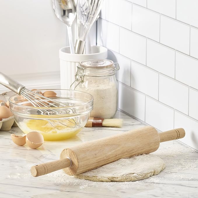 FARBERWARE Classic Wood Rolling Pin, 18-Inch Hardwood Dough Roller for Baking Pizza, Pies, Pastry and Cookies, Ergonomic Handles, Kitchen Essential - Image 2
