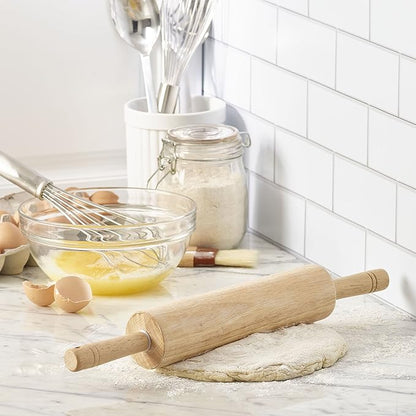FARBERWARE Classic Wood Rolling Pin, 18-Inch Hardwood Dough Roller for Baking Pizza, Pies, Pastry and Cookies, Ergonomic Handles, Kitchen Essential - Image 2