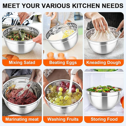 TeamFar Mixing Bowls with Airtight Lids, 5PCS Stainless Steel Metal Salad Bowl with 3 Grater Attachments, for Cooking, Prepping, Serving, Healthy & Easy Clean - 0.7/1/1.5/2.6/4.6QT, Black - Image 5