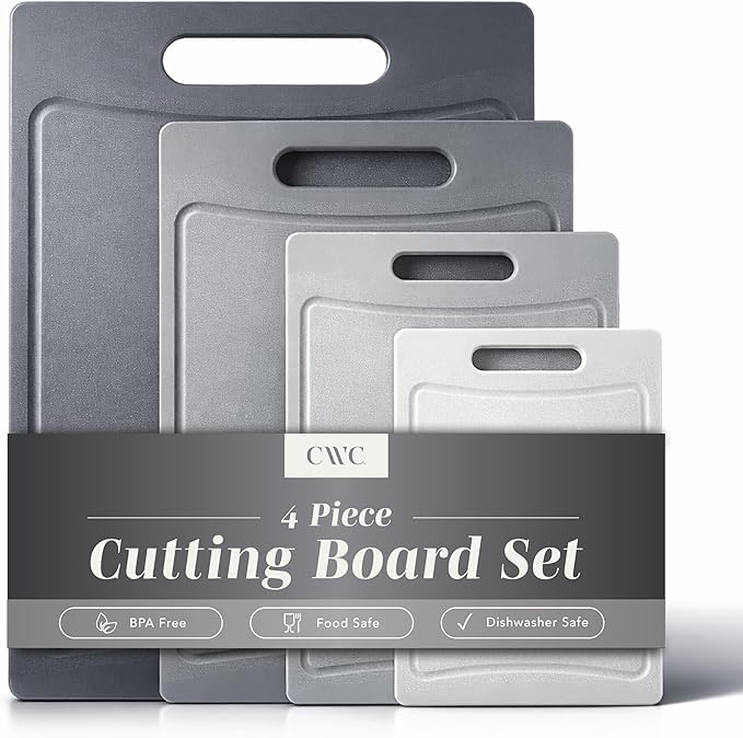 COOK WITH COLOR Non-Slip Cutting Board Set – Kitchen Essentials with Easy Grip Handle for Meat, Veggies, and Fruits, 4 Cutting Boards, Gray-New by CookwithColor