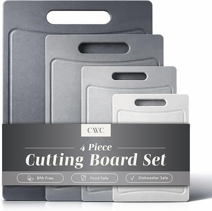 COOK WITH COLOR Non-Slip Cutting Board Set – Kitchen Essentials with Easy Grip Handle for Meat, Veggies, and Fruits, 4 Cutting Boards, Gray-New by CookwithColor